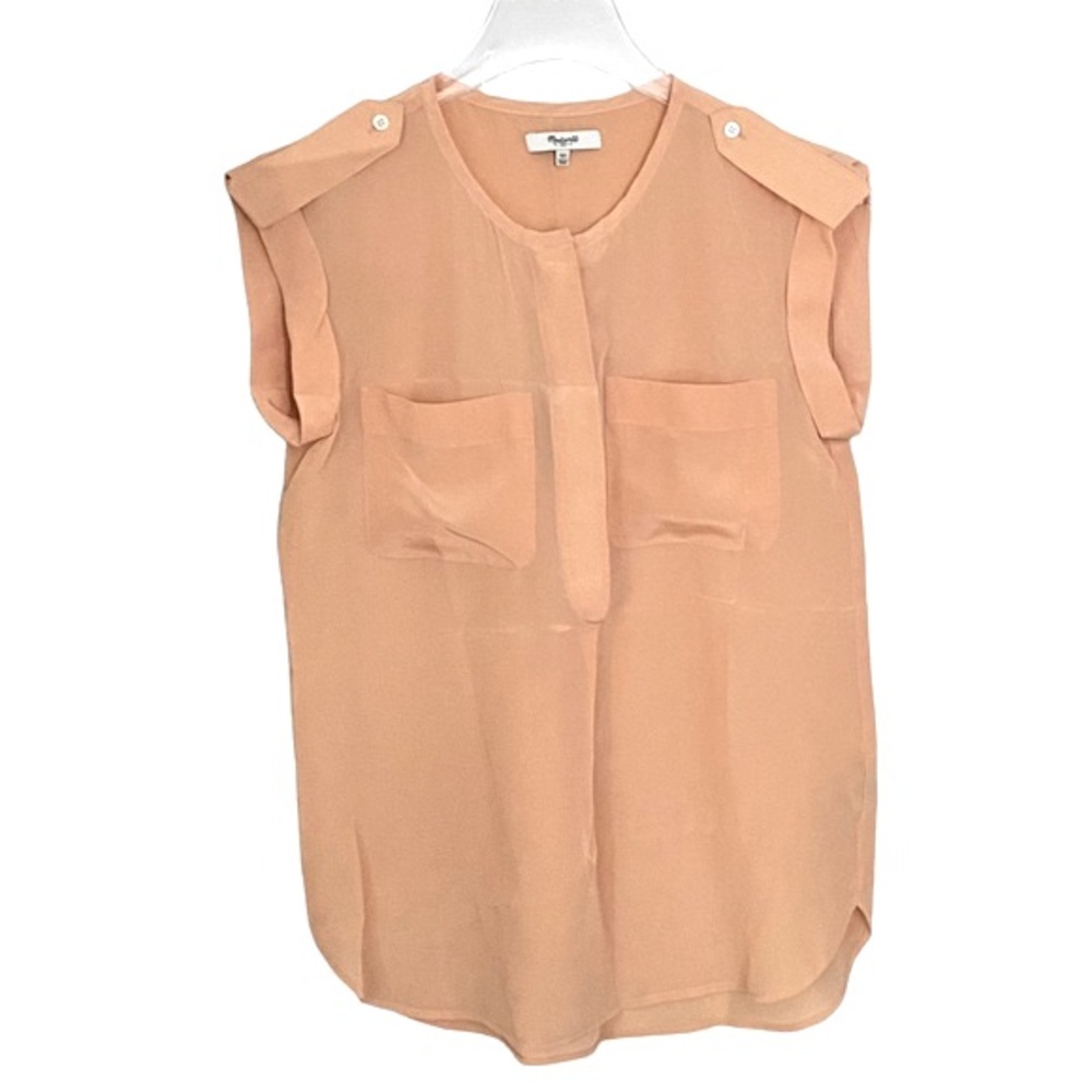 MADEWELL Silk Sleeveless Top Peach Shoulder Epaulettes Women’s Size Extra Small